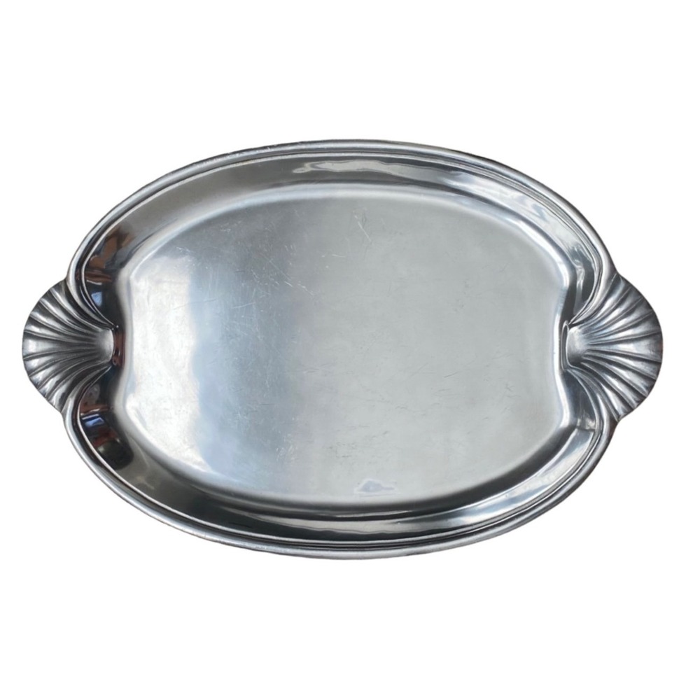 VTG WILTON ARMETALE 21" Sea Life Scalloped Shell Buffet Tray Oval Platter Silver